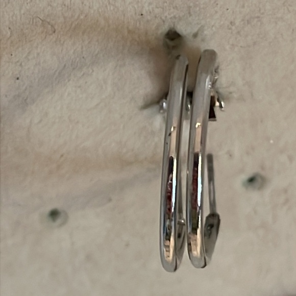 1 1/8” silver tone hoop earrings with Omega back closures - Picture 3 of 10